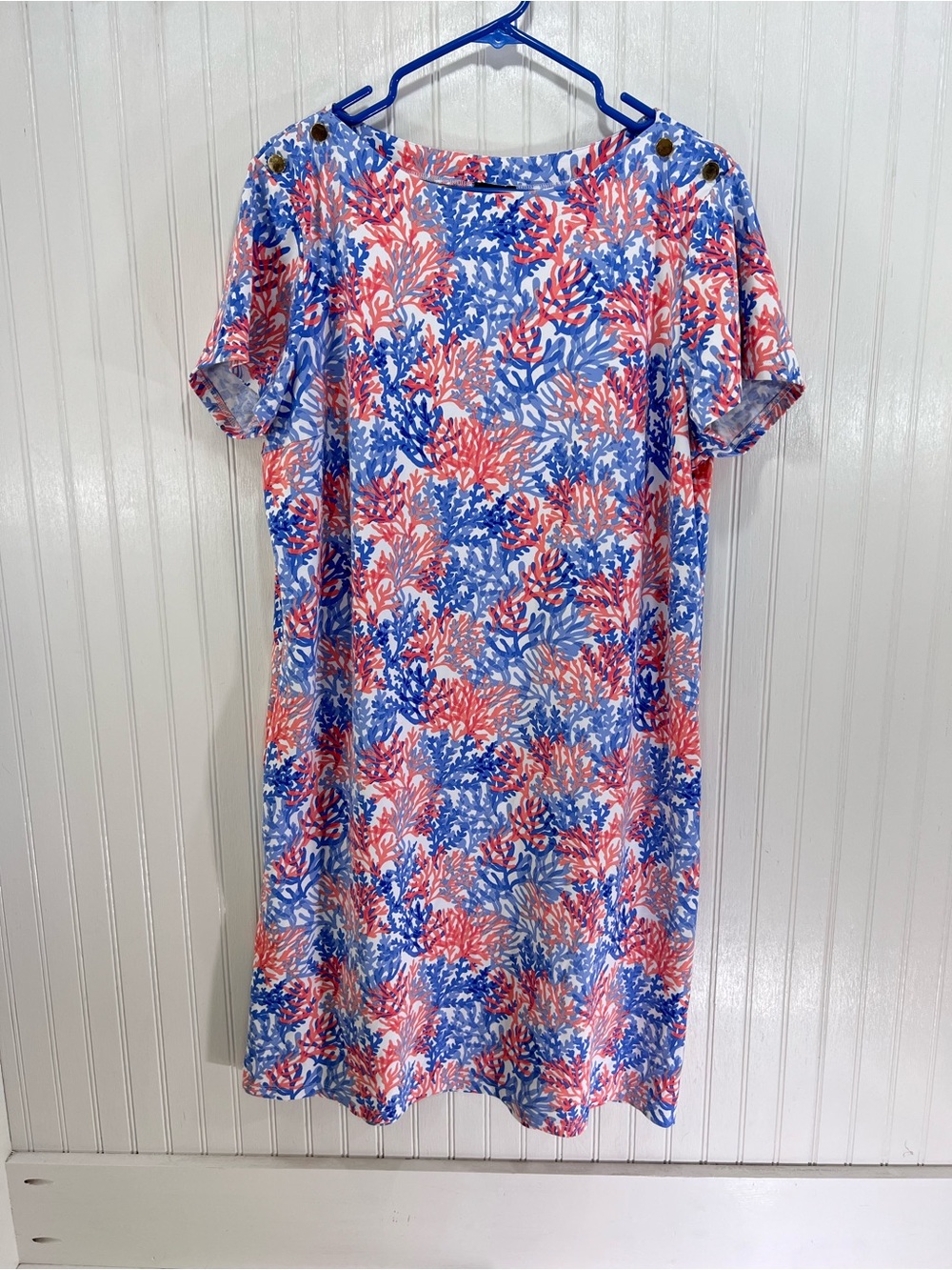 Talbots Coral & Blue Coastal Nautical Knit Dress XL Summer Beach Nautical